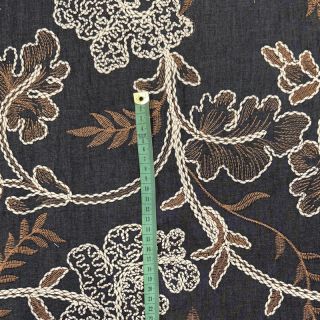 Cotton fabric JEANS Embroidery leaves black