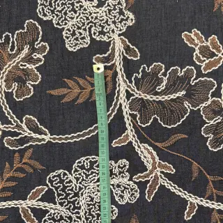Cotton fabric JEANS Embroidery leaves black
