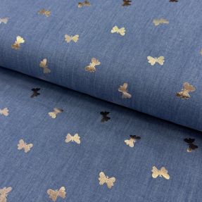 Cotton fabric JEANS FOIL Butterfly light blue