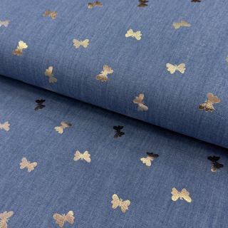 Cotton fabric JEANS FOIL Butterfly light blue