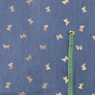 Cotton fabric JEANS FOIL Butterfly light blue