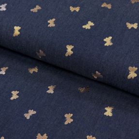 Cotton fabric JEANS FOIL Butterfly dark blue