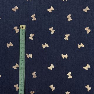 Cotton fabric JEANS FOIL Butterfly dark blue