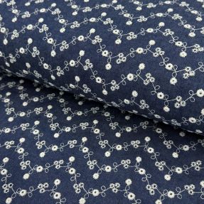 Cotton fabric JEANS Embroidery dark blue