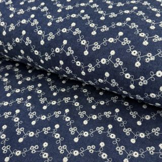 Cotton fabric JEANS Embroidery dark blue