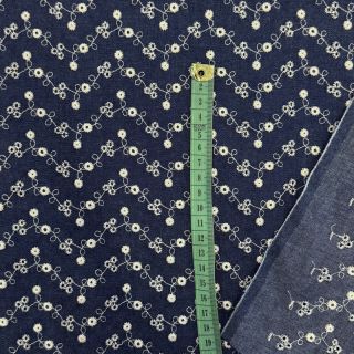 Cotton fabric JEANS Embroidery dark blue