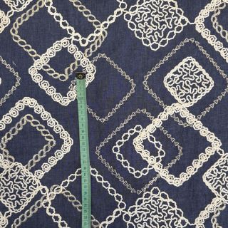 Cotton fabric JEANS EMBROIDERY Square dark blue