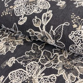 Cotton fabric JEANS EMBROIDERY Bouquet black