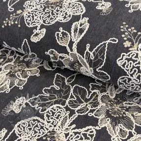 Cotton fabric JEANS EMBROIDERY Bouquet black