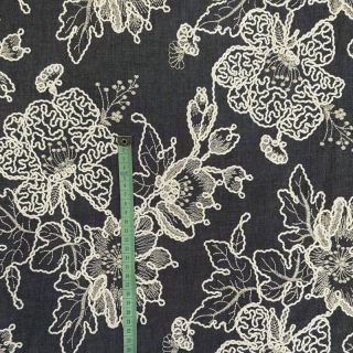Cotton fabric JEANS EMBROIDERY Bouquet black