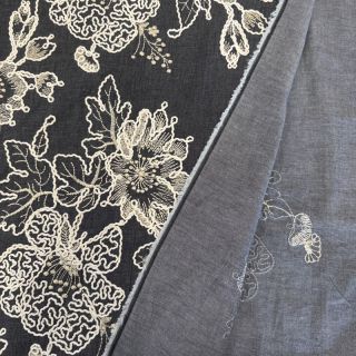 Cotton fabric JEANS EMBROIDERY Bouquet black