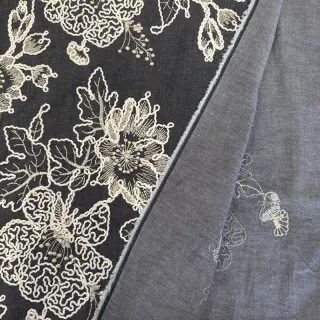 Cotton fabric JEANS EMBROIDERY Bouquet black