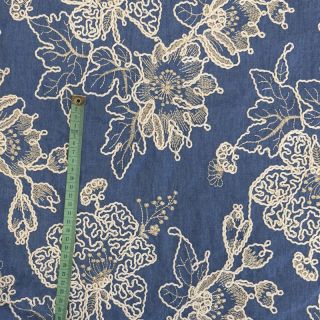 Cotton fabric JEANS EMBROIDERY Bouquet blue