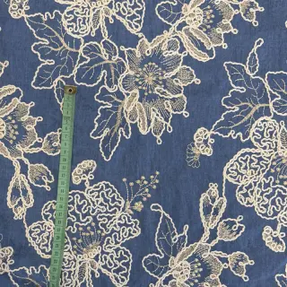 Cotton fabric JEANS EMBROIDERY Bouquet blue