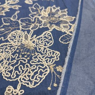 Cotton fabric JEANS EMBROIDERY Bouquet blue