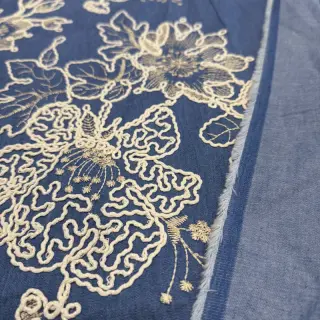 Cotton fabric JEANS EMBROIDERY Bouquet blue