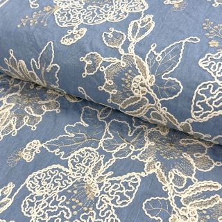 Cotton fabric JEANS EMBROIDERY Bouquet light blue