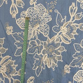 Cotton fabric JEANS EMBROIDERY Bouquet light blue