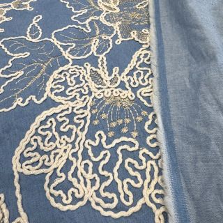 Cotton fabric JEANS EMBROIDERY Bouquet light blue