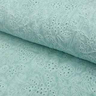 Cotton fabric VOILE EMBROIDERY Vintage aqua