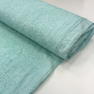 Cotton fabric VOILE EMBROIDERY Vintage aqua