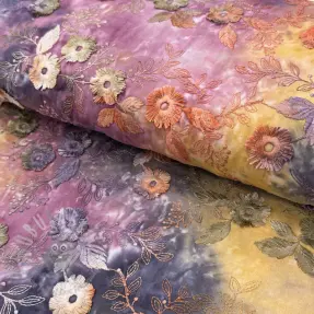 Cotton fabric TIE DYE EMBROIDERY Poppy design E