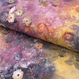 Cotton fabric TIE DYE EMBROIDERY Poppy design E