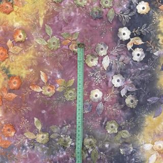 Cotton fabric TIE DYE EMBROIDERY Poppy design E