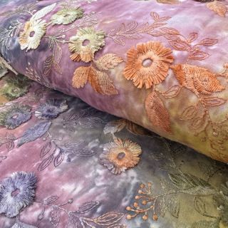 Cotton fabric TIE DYE EMBROIDERY Poppy design E
