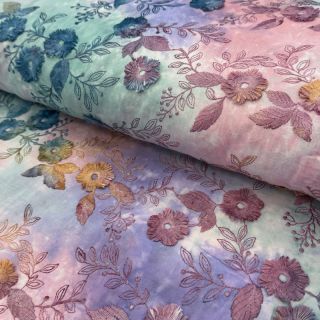 Cotton fabric TIE DYE EMBROIDERY Poppy design C