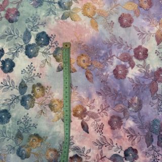 Cotton fabric TIE DYE EMBROIDERY Poppy design C