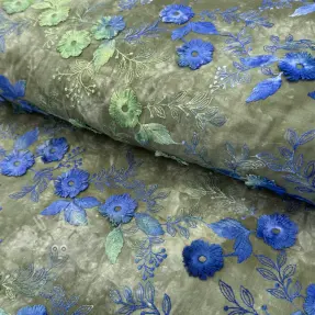 Cotton fabric TIE DYE EMBROIDERY Poppy design B