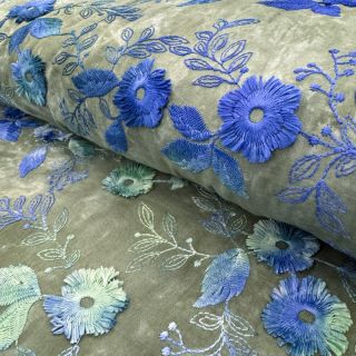 Cotton fabric TIE DYE EMBROIDERY Poppy design B