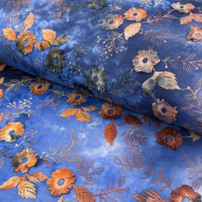 Cotton fabric TIE DYE EMBROIDERY Poppy design D