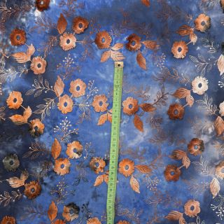Cotton fabric TIE DYE EMBROIDERY Poppy design D