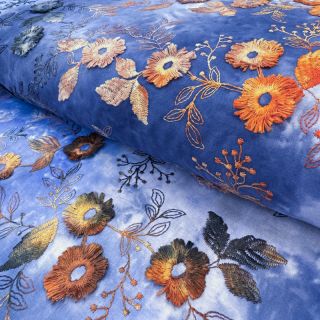 Cotton fabric TIE DYE EMBROIDERY Poppy design D