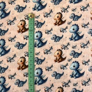Double gauze/muslin Baby dino design A digital print