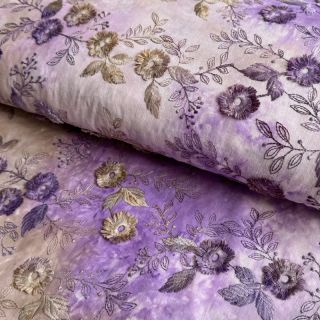 Cotton fabric TIE DYE EMBROIDERY Poppy design J