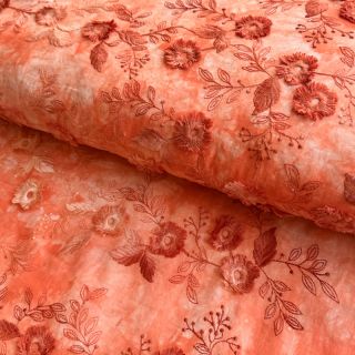 Cotton fabric TIE DYE EMBROIDERY Poppy design H