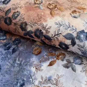 Cotton fabric TIE DYE EMBROIDERY Poppy design I