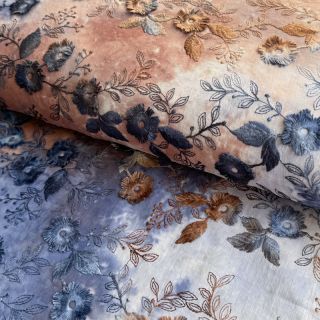 Cotton fabric TIE DYE EMBROIDERY Poppy design I