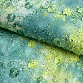 Cotton fabric TIE DYE EMBROIDERY Poppy design G