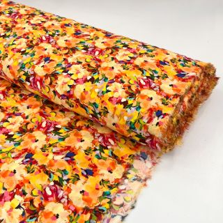 Viscose RAYON POPLIN Oil painted flowers design A digital print