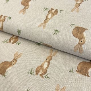 Decoration fabric Linenlook Aquarel Woodland Rabbit