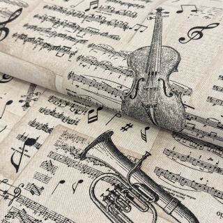 Decoration fabric Linenlook Music Notes