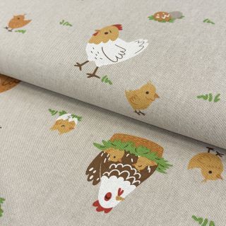 Decoration fabric Linenlook Chicken Family Nest