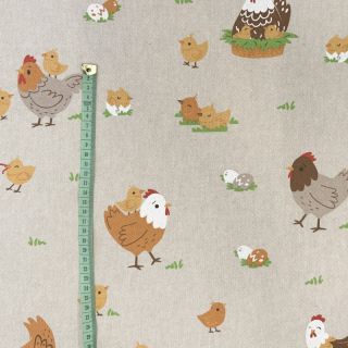 Decoration fabric Linenlook Chicken Family Nest