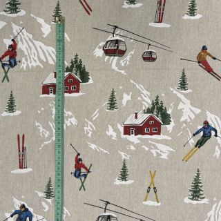 Decoration fabric Linenlook Skier