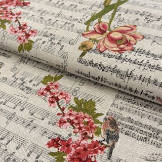 Decoration fabric Linenlook Notes and roses