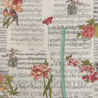 Decoration fabric Linenlook Notes and roses